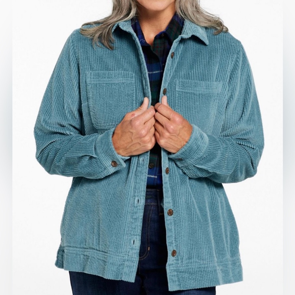 L.L.BEAN Comfort Corduroy Button Down Shirt In Reef Teal Size L